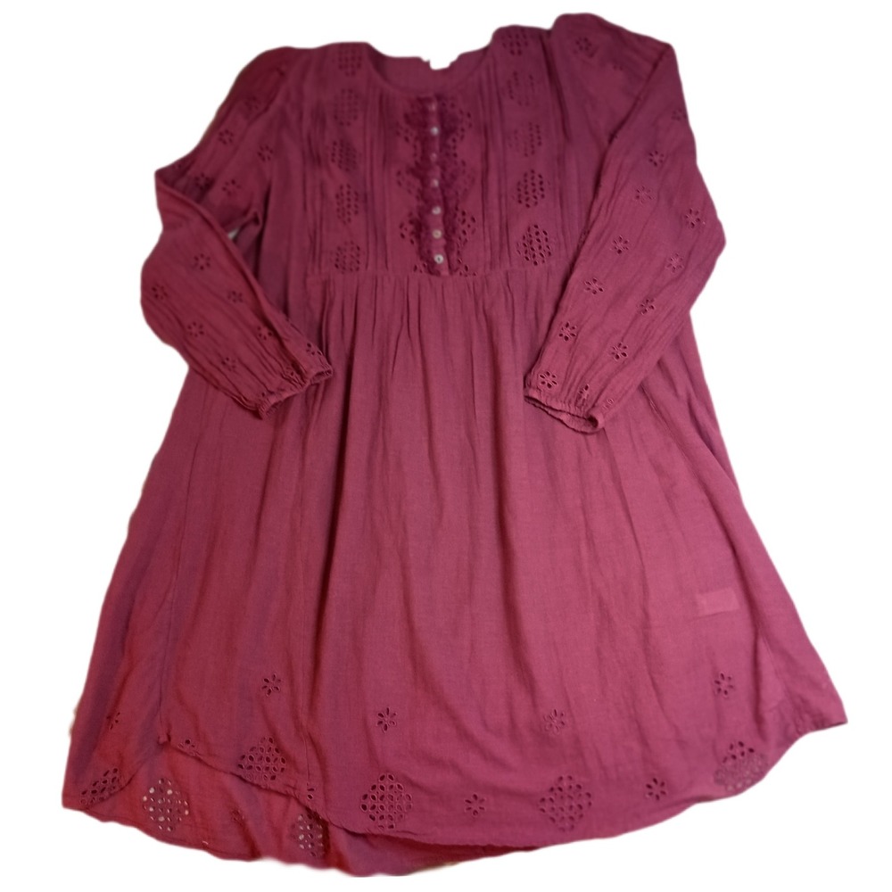 Sundance Chantae Eyelet Long Sleeve Cotton Berry Pintuck Dress SKUW550